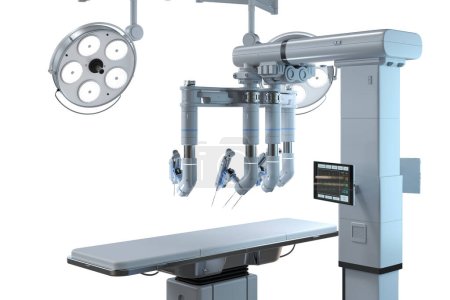 Téléchargez les photos : Rendu 3d chirurgie assistée robotisée isolé sur fond blanc - en image libre de droit
