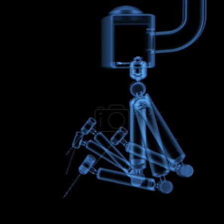 Téléchargez les photos : Machine robotique de chirurgie assistée par rayons X de rendu 3d isolée sur fond noir - en image libre de droit