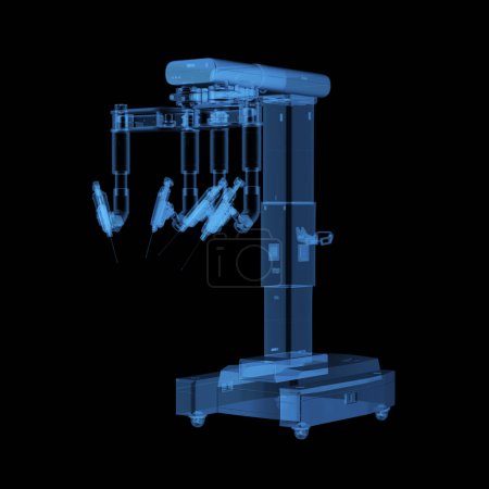 Foto de 3d representación de rayos X máquina de cirugía asistida robótica aislada sobre fondo negro - Imagen libre de derechos