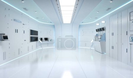 Photo for 3d rendering white futuristic hospital laboratory interior with machine and medical supplies - Royalty Free Image