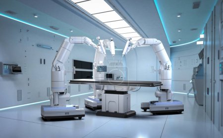 Téléchargez les photos : Technologie médicale avec rendu 3d chirurgie assistée robotisée en salle d'opération - en image libre de droit