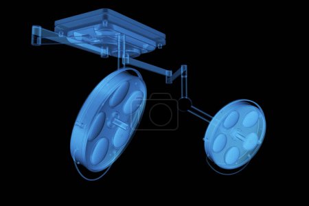 Foto de 3d renderizado azul rayos X cirugía luces o lámparas médicas aisladas en negro - Imagen libre de derechos