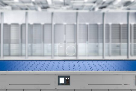 Photo for 3d rendering blue empty conveyor belt in factory - Royalty Free Image