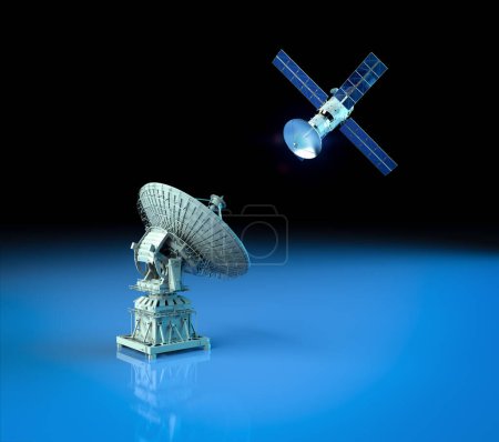Photo for Telecommunication technology concept with 3d rendering satellite dish connection - Royalty Free Image
