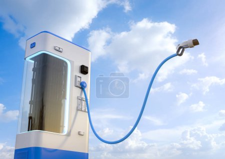Téléchargez les photos : 3d rendering ev borne de recharge ou station de recharge de véhicule électrique avec buse hors - en image libre de droit