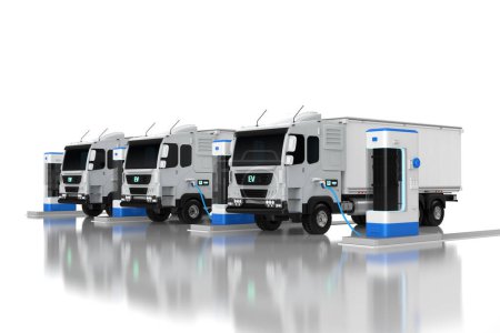 Photo for 3d rendering ev logistic trailer truck or electric vehicle lorry at charging station - Royalty Free Image