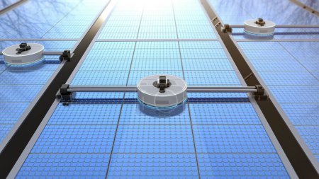 Foto de 3d renderizado automatización brazos robóticos paneles solares limpios - Imagen libre de derechos