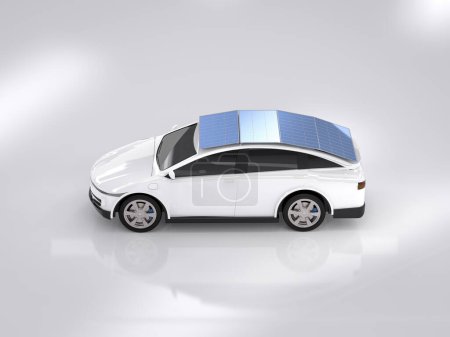 Photo for 3d rendering white ev car or electric vehicle with source of energy from solar panel - Royalty Free Image