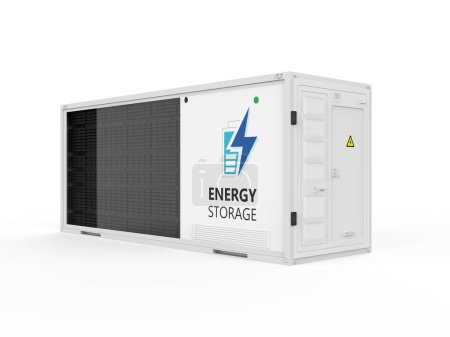 Téléchargez les photos : Système de stockage d'énergie de rendu 3d ou unité de conteneur de batterie isolé sur fond blanc - en image libre de droit