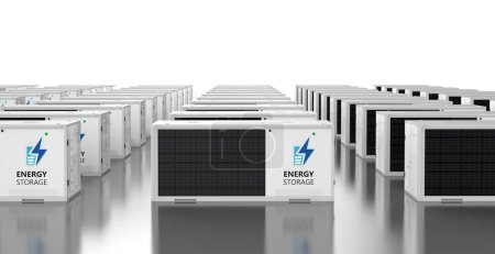 Foto de Grupo de renderizado 3d del sistema de almacenamiento de energía o unidades de contenedores de batería - Imagen libre de derechos