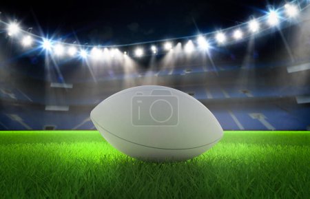 Foto de 3D representación de pelota de rugby en el campo en el estadio - Imagen libre de derechos