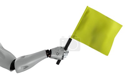 Photo for 3d rendering robotic assistant  for soccer or football referee holding flag isolated on white - Royalty Free Image