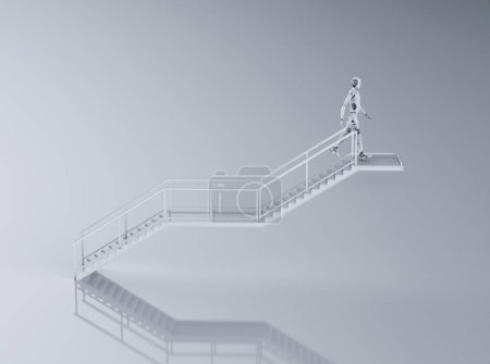 Téléchargez les photos : Concept de développement technologique avec robot de rendu 3d monter ou monter l'escalier - en image libre de droit