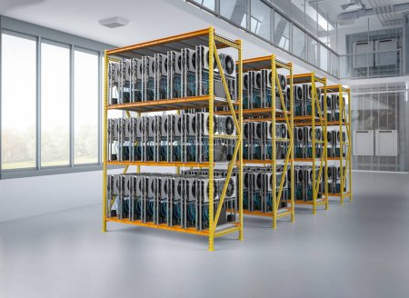 Photo for 3d rendering crypto mining farm with graphic card or gpu rack in warehouse - Royalty Free Image