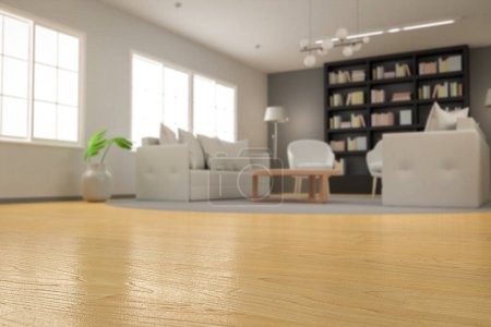 Photo for 3d rendering living room interior in cozy style with wooden floor - Royalty Free Image