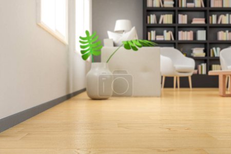 Photo for 3d rendering living room interior in cozy style with wooden floor - Royalty Free Image