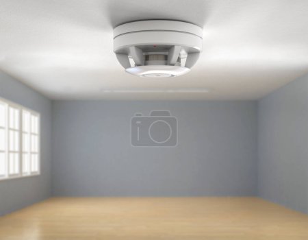Téléchargez les photos : Détecteur de fumée rendu 3d au plafond dans la maison - en image libre de droit