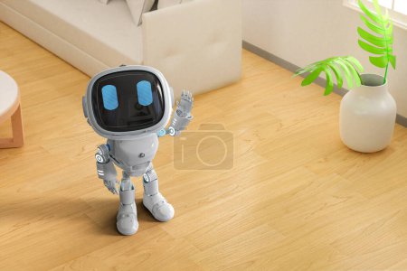 Photo for 3d rendering cute and small artificial intelligence assistant robot for household use - Royalty Free Image