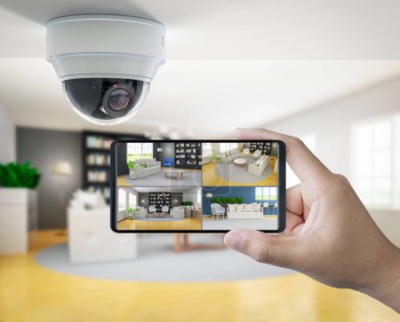 Photo for 3d rendering mobile connect with home security camera - Royalty Free Image