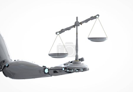 Téléchargez les photos : Concept de cyberloi avec échelle robotisée de loi de maintien de la main de rendu 3d - en image libre de droit
