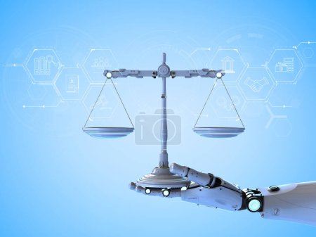 Photo for Cyber law concept with 3d rendering robotic hand holding law scale - Royalty Free Image