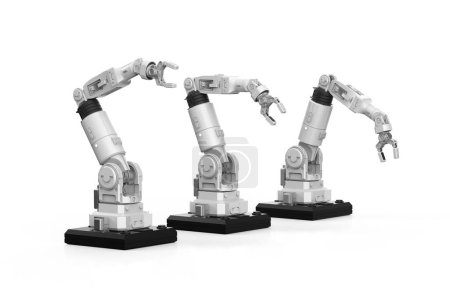 Téléchargez les photos : Groupe de rendu 3d de bras robotiques ai avec trois gestes isolés sur fond blanc - en image libre de droit