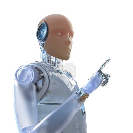 3d representación de piel artificial o piel humana robot dedo puntiagudo aislado en blanco