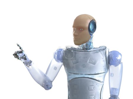 Téléchargez les photos : 3d rendant la peau artificielle ou la peau humaine robot doigt point isolé sur blanc - en image libre de droit