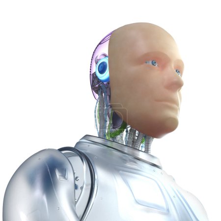 Téléchargez les photos : 3d rendant la peau artificielle ou robot de peau semblable à l'homme isolé sur blanc - en image libre de droit