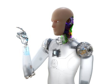 Téléchargez les photos : 3d rendant la peau artificielle ou la peau humaine robot doigt point isolé sur blanc - en image libre de droit