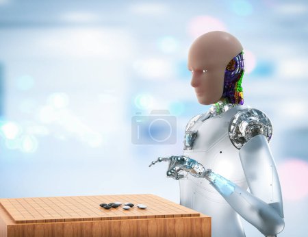 Téléchargez les photos : Concept d'apprentissage automatique avec rendu 3D robot intelligence artificielle jouer aller - en image libre de droit