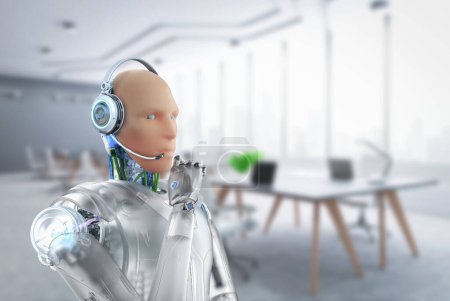 Téléchargez les photos : Concept de travailleur de l'automatisation avec un robot de rendu 3d ai travaillant dans un bureau intelligent - en image libre de droit