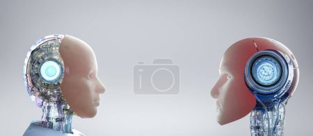 Téléchargez les photos : 3d rendant la peau artificielle ou robots de peau de type humain avec l'espace - en image libre de droit