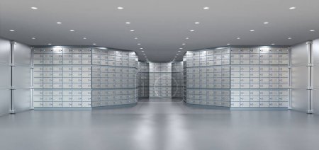 Photo for 3d rendering safe deposit boxes inside bank vault interior - Royalty Free Image