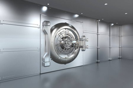 Foto de 3d renderizado puerta de la bóveda del banco cerrado con espacio vacío - Imagen libre de derechos