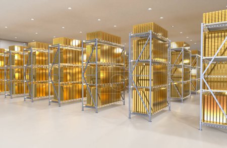 Foto de 3d renderizado montón de lingotes de oro en caja fuerte de la bóveda del banco - Imagen libre de derechos