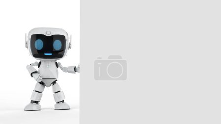 Foto de 3d renderizado lindo y pequeño robot asistente personal de inteligencia artificial con espacio vacío blanco - Imagen libre de derechos