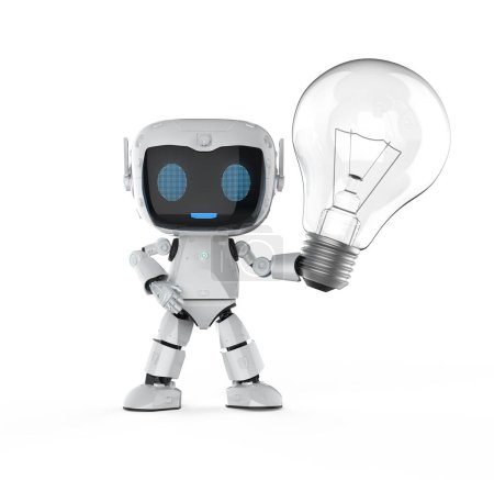 Photo for Creativity concept with 3d rendering personal assistant robot hold lightbulb - Royalty Free Image