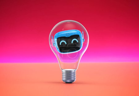 Photo for Creativity concept with 3d rendering personal assistant robot with lightbulb - Royalty Free Image
