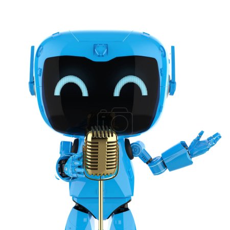 Téléchargez les photos : Compositeur ou générateur de musique Ai avec microphone de maintien robot chanteur rendu 3d - en image libre de droit