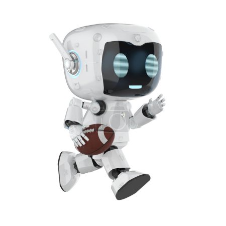 Foto de 3d rendering ai personal assistant robot holding american football ball - Imagen libre de derechos