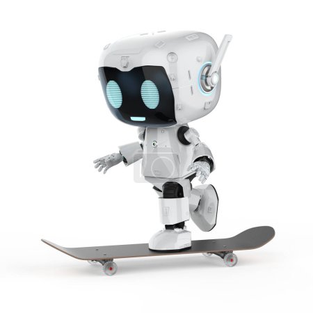 Photo for 3d rendering cute and small artificial intelligence personal assistant robot play skateboard - Royalty Free Image