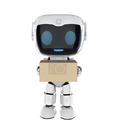 Foto de Concepto logístico inteligente con renderizado 3D robot de entrega blanca enviar caja de paquetes - Imagen libre de derechos