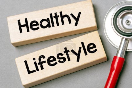 Photo for Healthy lifestyle text on wooden blocks - Royalty Free Image