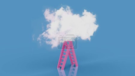 Téléchargez les photos : Escaliers vers les nuages - Échelle de réussite Concept - Rendre 3D avec des couleurs bleu pastel et rose - en image libre de droit