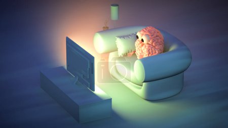 3D gerenderte Illustration von Cartoon Brain Watching TV