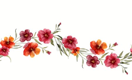 Photo for Seamless border of red flowers, watercolor illustration. - Royalty Free Image