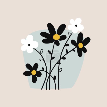 Ilustración de Bouquet of graphic cute flowers in doodle style, vector illustration. - Imagen libre de derechos