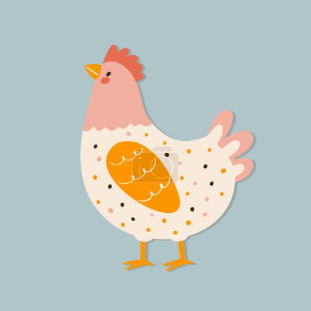 Entzückende Vektordarstellung eines Huhns auf türkisfarbenem Hintergrund