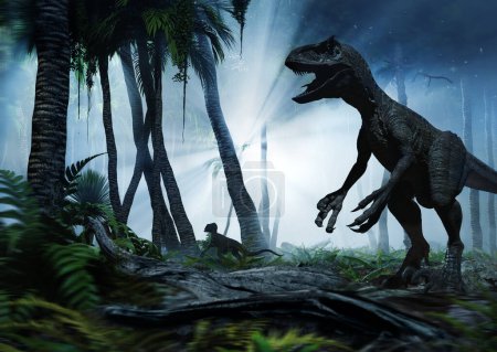 Dinozaury, drapieżniki w dżungli Ilustracja 3D